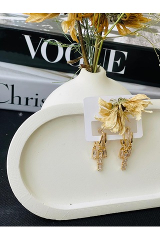 3 Lü Model Zirkon Taşlı Çelik Küpe Altın