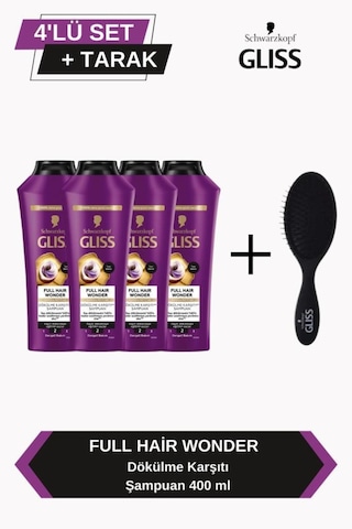 Full Hair Wonder Dökülme Karşıtı Şampuan 400ml X 4'lü Set+tarak set-hnkl-5228-6370 Tüm Saçlar