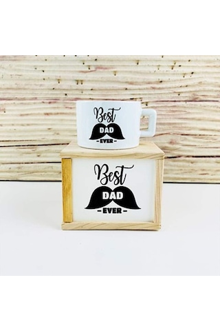 Ahşap Kutunda Best Dad Kupa Bardak Açık Ahşap