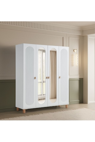 Pema Home Peri %100 Mdf Membran 4 Kapaklı Dolap Gardırop