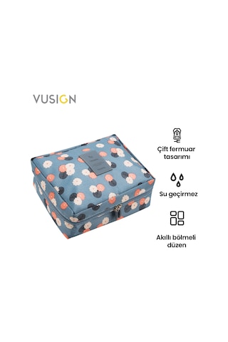 Vusign Vusıgn Kozmetik Saklama Çantası Seyahat Makyaj Üstten Açılır Organizer Çanta 21x8x18 Cm Mavi