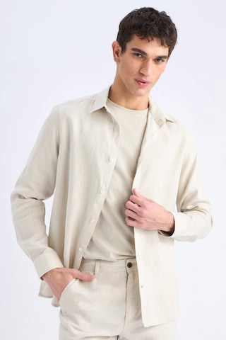 DeFacto %100 Keten Regular Fit Polo Yaka Yazlık Uzun Kollu Gömlek D9925AX25SPGR350