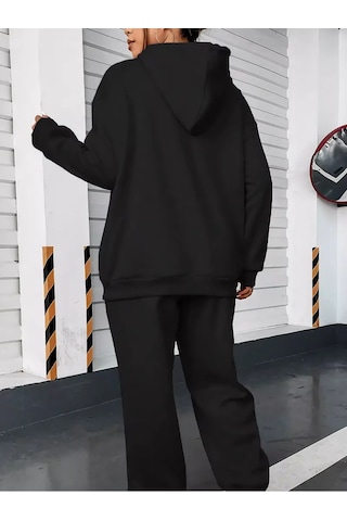 Code California Baskılı Kapüşonlu Sweatshirt Ve Eşofman Altı Eşofman Takımı Siyah Siyah