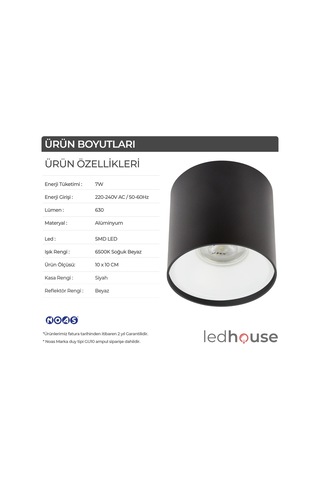 Spot Lamba Led 7W Silindir Siyah-Beyaz Duvar Aydınlatma Armatür