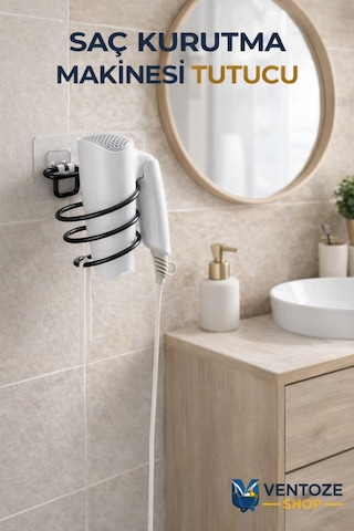 Yapışkanlı Saç Kurutma Makinesi Tutucu Banyo Düzenleyici Askı Fön Makinesi Standı Çok Renkli