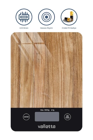 Valletta Carioca Pil Ahşap Desenli Dijital Tartı
