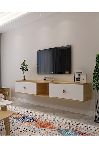 Tda1501dbg - Zuzu Duvara Montaj Tv Stand Safirmeşe-beyaz-gold 150cm Safirmeşe-beyaz