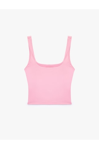 Koton Kare Yaka Slim Fit Kalın Askılı Crop Üst Pembe 6sak10228ek Gül