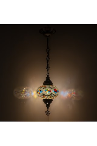 Dekoratif Mozaik Avize Tekli Osmanlı Lambası Renkli