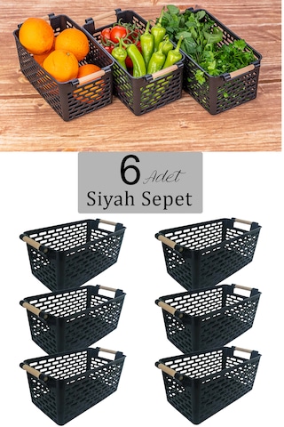 6 Adet Çok Amaçlı Plastik Tutacaklı Organizer Sepet Siyah