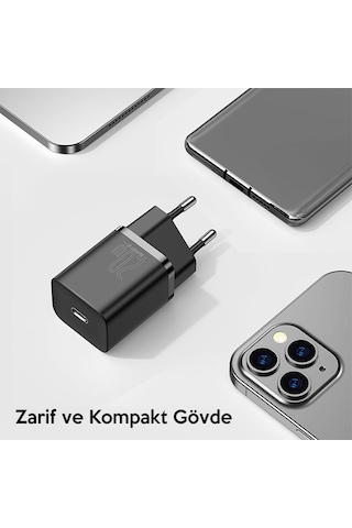 Baseus Super Si 20 W PD Type-C Hızlı Şarj Adaptörü Siyah