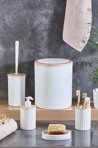 Decorev Banyo Set 6 'lı Metal Standlı Tuvalet Wc Kağıtlık Lüks Set Beyaz