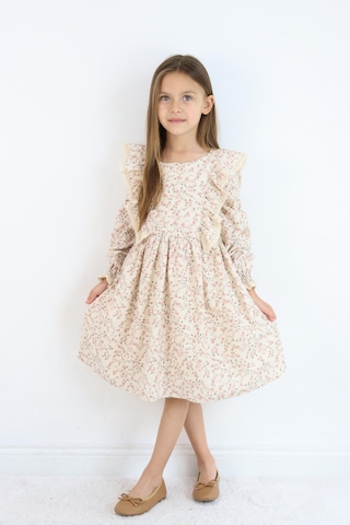 Miababy Rosetan Keten Elbise 1-8 Yaş Kahverengi