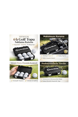 6 Lı Golf Topu Saklama Kutusu Kapaklı Sert Plastik Taşıma Organizer Box Siyah Çok Renkli