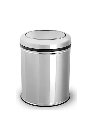 Döner Kapaklı Pratik Kapak Çöp Kovası 5 Lt Paslanmaz Banyo Tuvalet Balkon Teras Çöp Kovası Gri