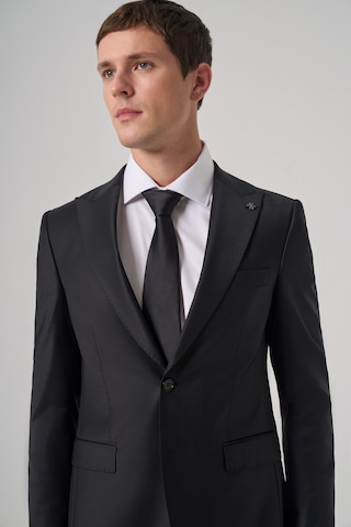 Morven Erkek Siyah Yünlü Trend Düz Slim Fit Sivri Yaka Takım Elbise 26mc001046001 Siyah
