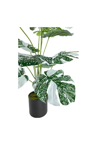 Yapay Çiçek Saksıda Monstera Yeşil Beyaz Deve Tabanı 12Dal 70cm S