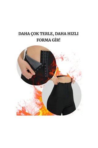 Toparlayıcı Sauna Şort Yüksel Bel Agraflı Termal Tayt Siyah