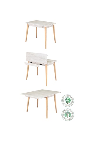 Vilinze Avanos Ahşap Ayaklı Katlanır Kanatlı Mdf Mutfak Masası - 60x90+60 90x120 Cm Traverten