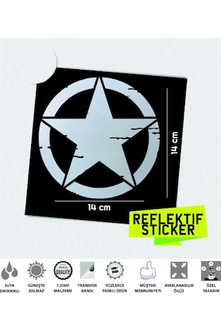 Büyük Boy Eskitilmiş Askeri Yıldız Reflektif Sticker Çınar Extreme
