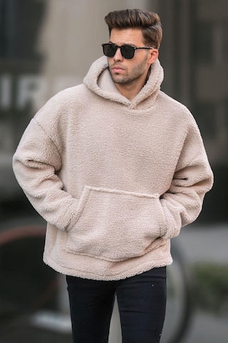 Madmext Bej Oversize Peluş Erkek Sweatshirt 6160-bej Bej