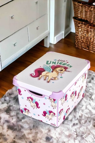 Style Box Unıcorn Desenli 20 L Dekoratif Oyuncak Ve Saklama Kutusu Çok Renkli