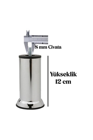 Mobilya Ayağı 8 Li Set 12 Cm M8 Krom Mobilya Ayağı Robot Süpürge Uyumlu Koltuk Baza Dolap Tv Ünitesi Gri