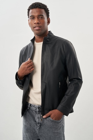 İmza Siyah Suni Deri Hakim Yaka Düz Yırtmaçsız Tam Astar Slim Fit Casual Deri Mont 1038245152 Siyah