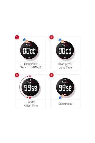 Ayrex Tm04 99 Saat Kapasiteli Çevirmeli Dijital Mutfak Ve Ders Zamanlayıcısı, Geniş Led Ekranlı Mıknatıslı Kron