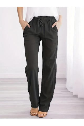Modaserdem Kadın Beli Lastikli Keten Pantolon Siyah