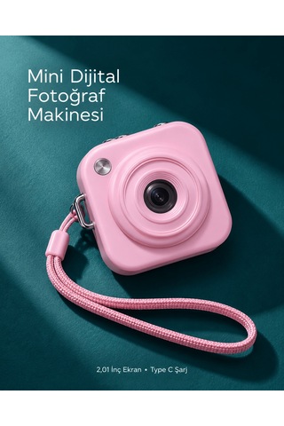 1. Cep Boy Pembe Dijital Fotoğraf Makinesi 2,01 İnç Ekran Ve Type C Şarj Çok Renkli