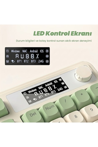 Aula S99 Pro Retro Rgb Gaming Bluetooth 2.4ghz Type-c 3 Mod Kablosuz Makrolu Türkçe Q Oyuncu Klavye Yeşil