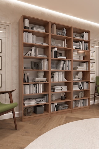Asra Trend K-24 %100 MDF 180 cm 3 Modüllü Kitaplık 21 Raflı Dev Kütüphane Petra