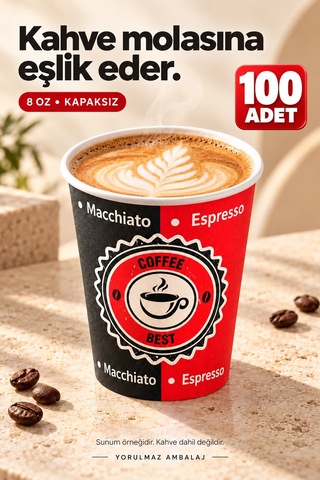 8 Oz Karton Bardak 100 Adet Sıcak Soğuk İçecek Uyumlu Tek Kullanımlık Kağıt Bardak Renkli