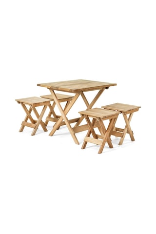 Flat Katlanır Ahşap Bahçe Takımı: Masa + Tabure Set Kahverengi