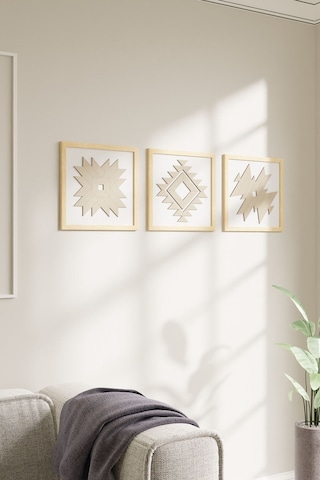 Dekoratif 3 Parçalı Modern Ahşap Çerçeveli Tablo