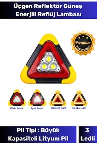 Premium Su Geçirmez 3 Ledli Solar Üçgen Reflektör Güneş Enerjili Refluj Araba Oto Lambası