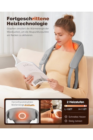 Knqze Shiatsu Masaj Aleti 4d, 2026 Isı İle Kablosuz Boyun Masajı, Geliştirilmiş Grafen Isıtma, Boyun, Omuz, Sırt İçin 4d Shiatsu Derin Yoğurma Boyun Masajı, Erkekler İçin Hediyeler, Gri