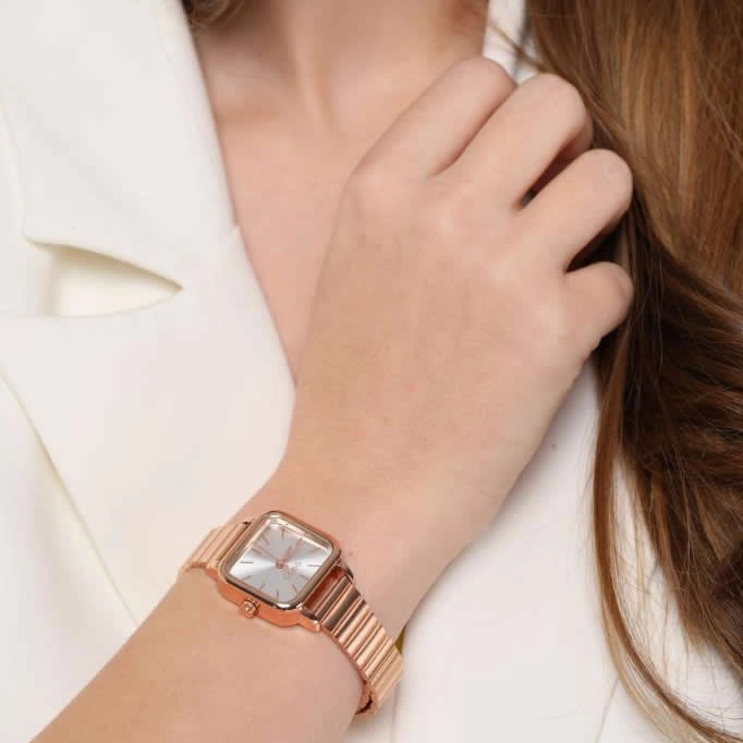 Minimal Kare Rose Gümüş Kadın Kol Saati Rose Gold