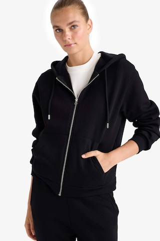 Defacto Relax Fit Kapüşonlu Basic Düz Kalın Fermuarlı Sweatshirt C1809ax25aubk81 Siyah
