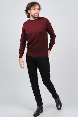 Ateş Triko Erkek Bisiklet Yaka Desenli Kazak 6091805 Bordo Bordo