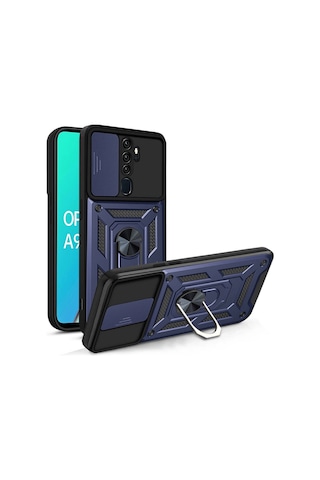 Oppo A9 2020 Kılıf Manyetik Standlı Kamera Korumalı Yüzüklü Zırh Tank Kılıf Koruyucu Kapak