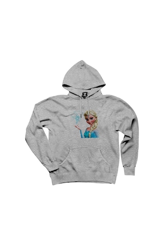 Karlar Ülkesi Elsa Face Gri Kapşonlu Sweatshirt Hoodie Gri