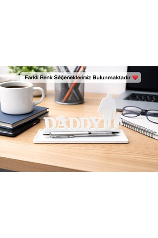 Daddy Masaüstü Kalemlik & Kalem Standı Babaya Özel Dekoratif Ofis Aksesuarı Çok Renkli
