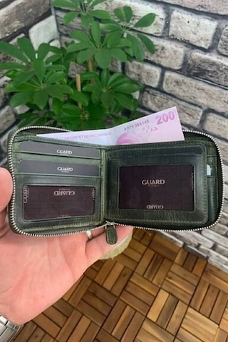 Derije Hakiki Deri Antik Yeşil Fermuarlı Yatay Mini Cüzdan T1486 Çok Renkli