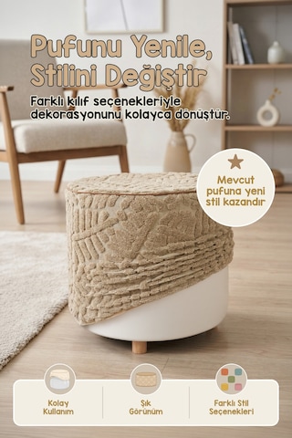 Yıkanabilir Puf Tabure Kılıfı Tak-Çıkar-Değiştir-Yenile Orta Sehpa Kılıfı By Forest Natural
