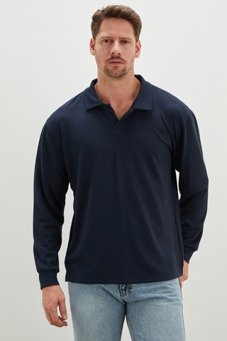 Fullamoda Basic Apaş Yaka Modal Sweatshirt Petrol Mavi