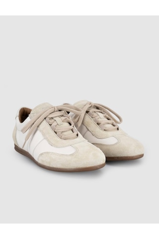 Hakiki Deri Latte Süet Kadın Sneaker Ayakkabı Bej