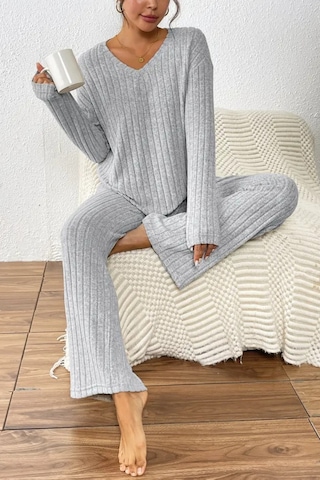 Unisex Gri Raporlu İnterlok Kumaş Eşofman Takımı Rahat Ev Ve Günlük Giyim Gri