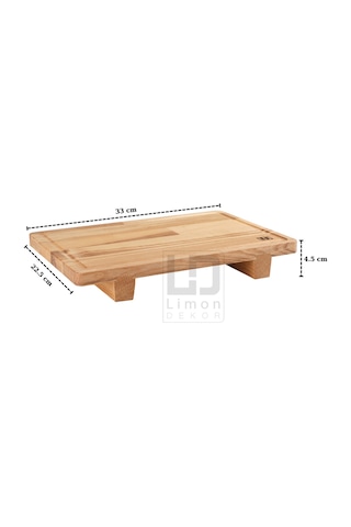 Masif Dişbudak Ayaklı Servis Ve Doğrama Tahtası 33x22.5x4.5 Cm Gıdayla Temasa Uygun, Doğal Ahşap Ahşap